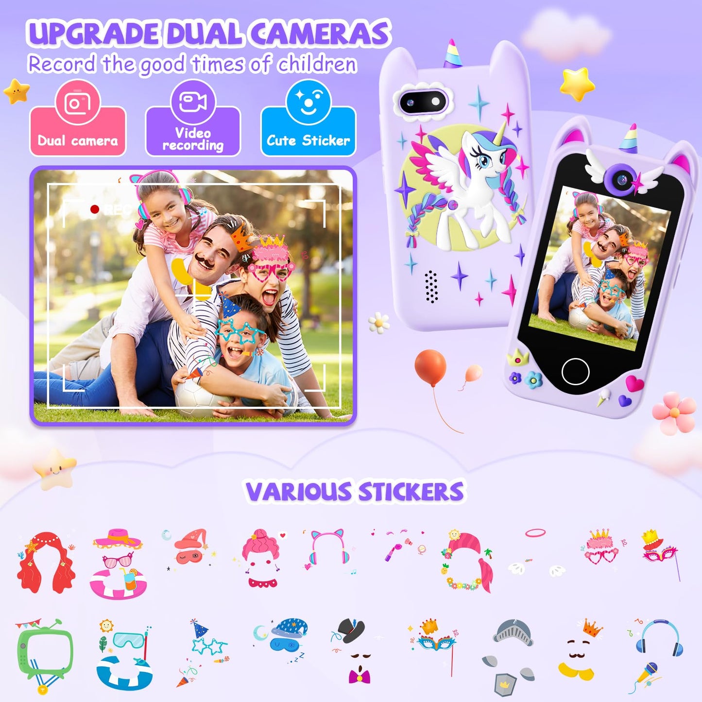 Yosfeng Kids Smart Phone for Girls – Learning Toy with Dual Cameras & 32GB Card