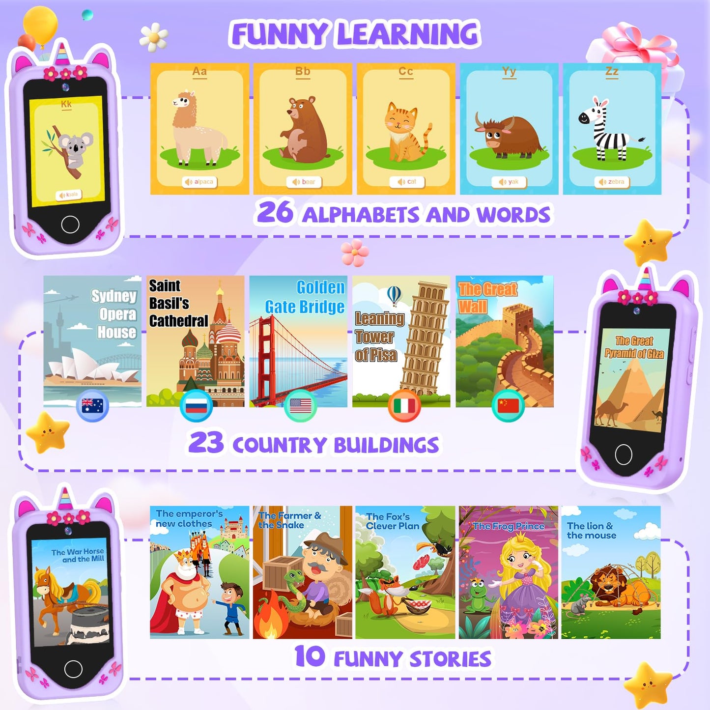 Yosfeng Kids Smart Phone Toy – Dual Cameras, Learning & MP3 Player (32GB)