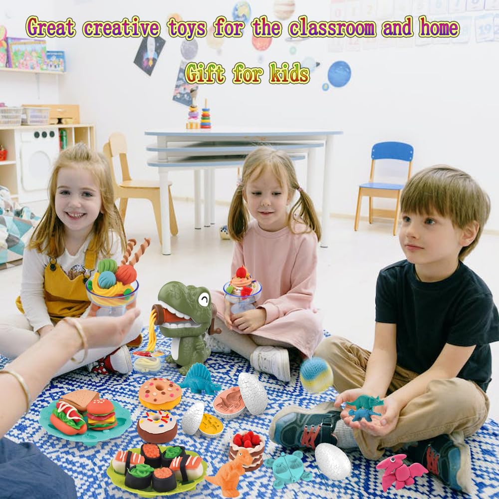 Yositochuan Dough Play Sets for Kids 2-4 | Dinosaur Noodle Maker Toy & Toddler Clay Kit
