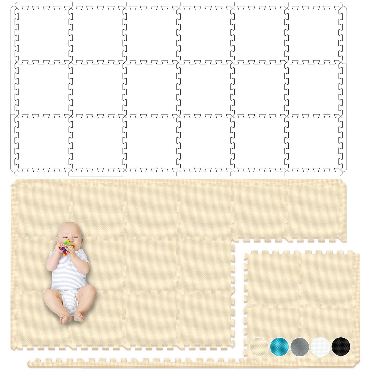 Yostrong 18 Tiles Interlocking Puzzle Foam Baby Play Mat – Beige EVA Foam, Safe Crawling Surface