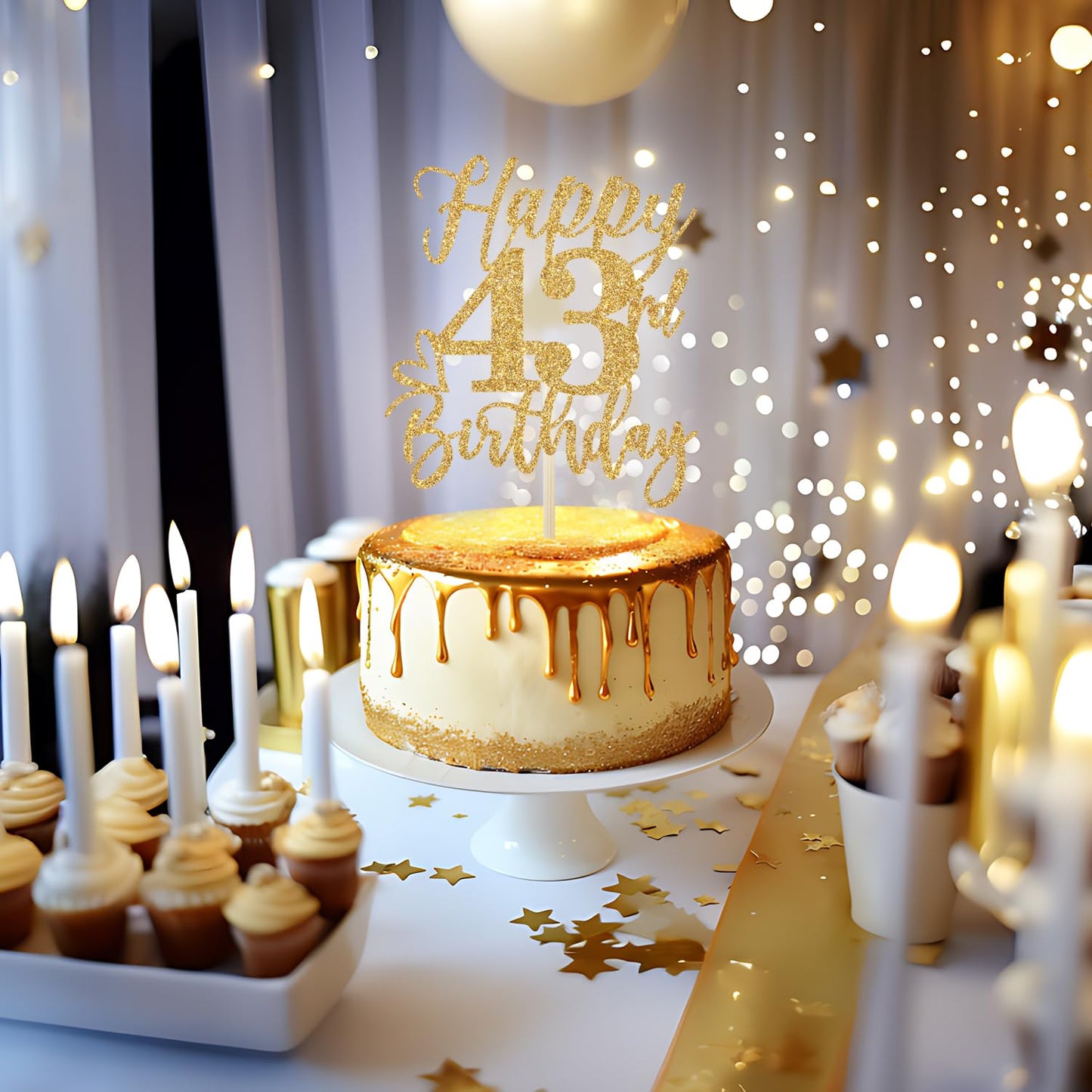 Yotawebery Happy 43rd Birthday Cake Topper – Gold Glitter 43rd Celebration