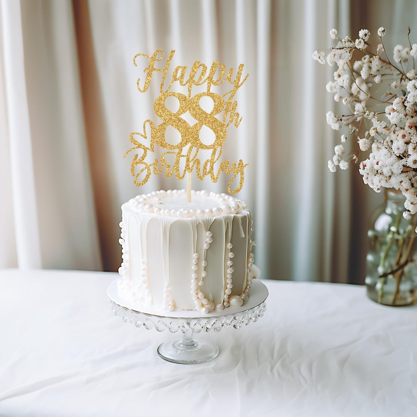 Yotawebery Happy 88th Birthday Cake Topper - Gold Glitter