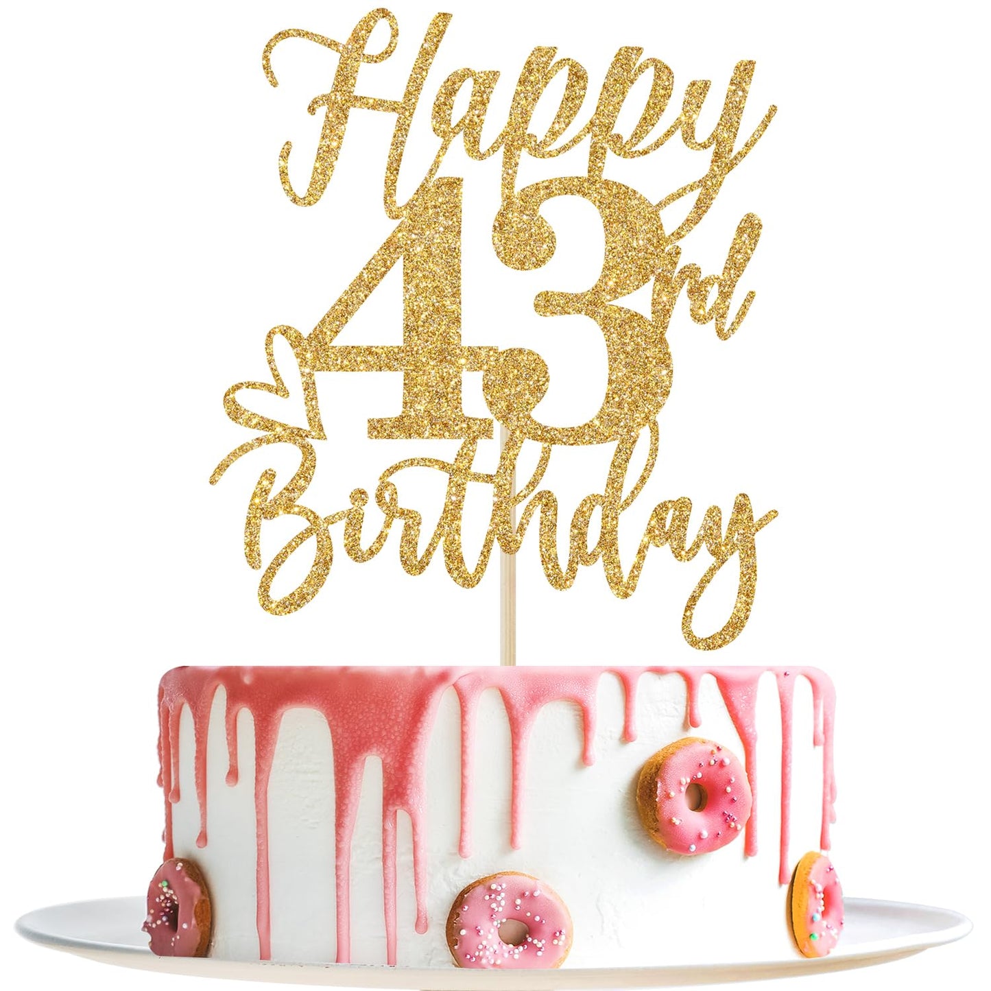 Yotawebery Happy 43rd Birthday Cake Topper – Gold Glitter 43rd Celebration