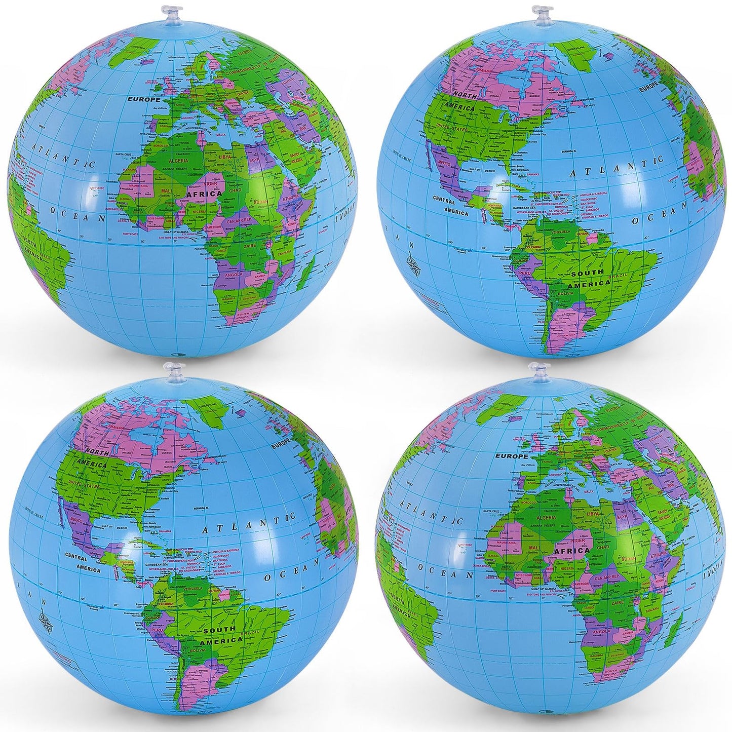 YOTHORN 4-Pack 16-Inch Inflatable Globe Ball – Educational PVC Beach Toy