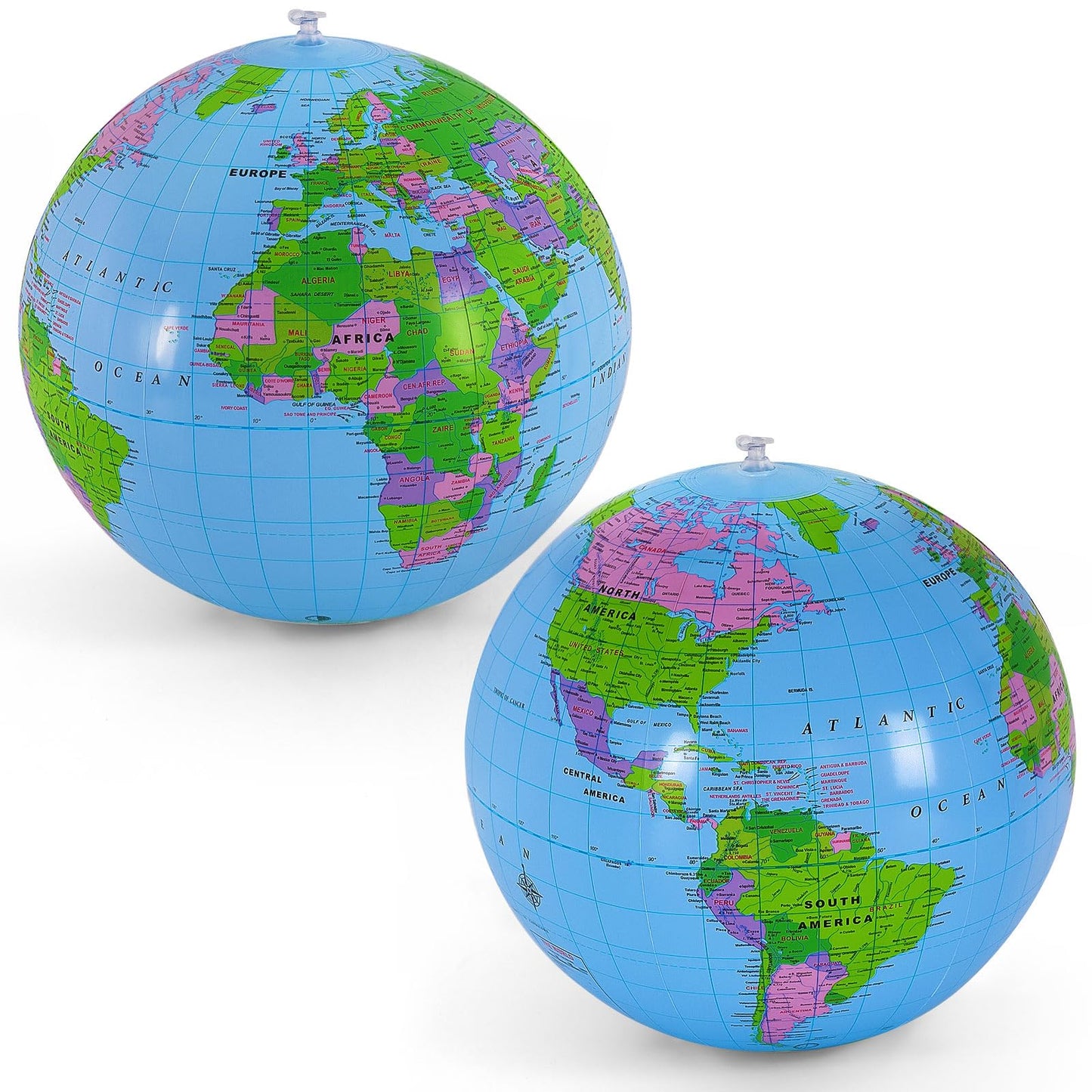 YOTHORN 2-Pcs 16-Inch Inflatable Globe Beach Ball Set – Educational World Globe for Beach, Pool & Parties