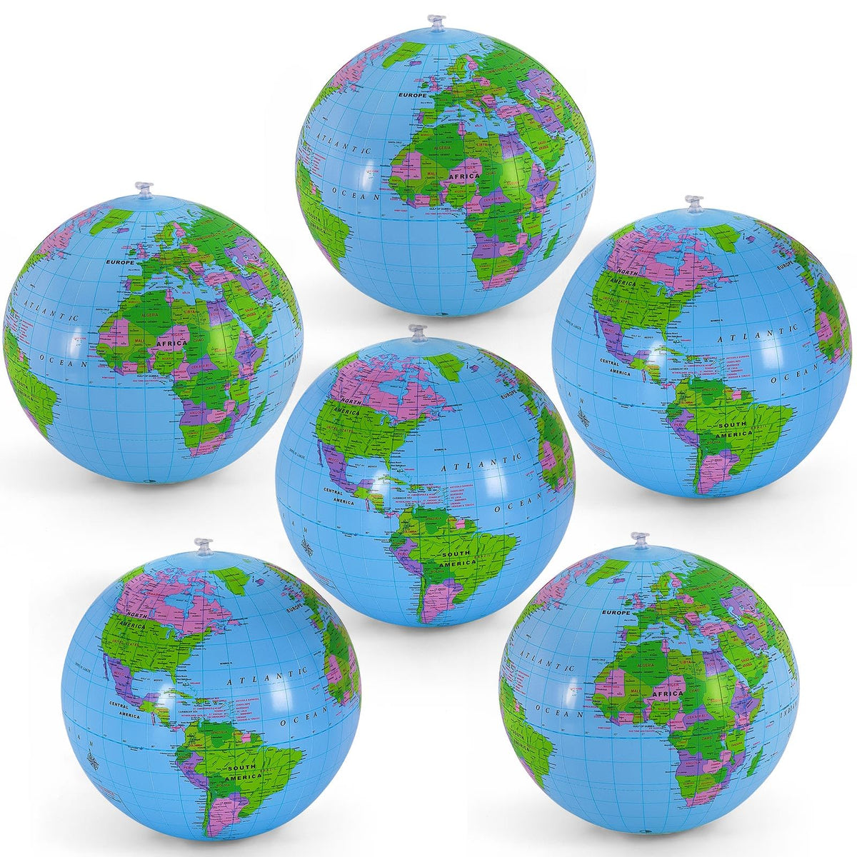 YOTHORN 6-Pcs 16-Inch Inflatable Globe – Beach Ball, Teaching Aid & Party Decor