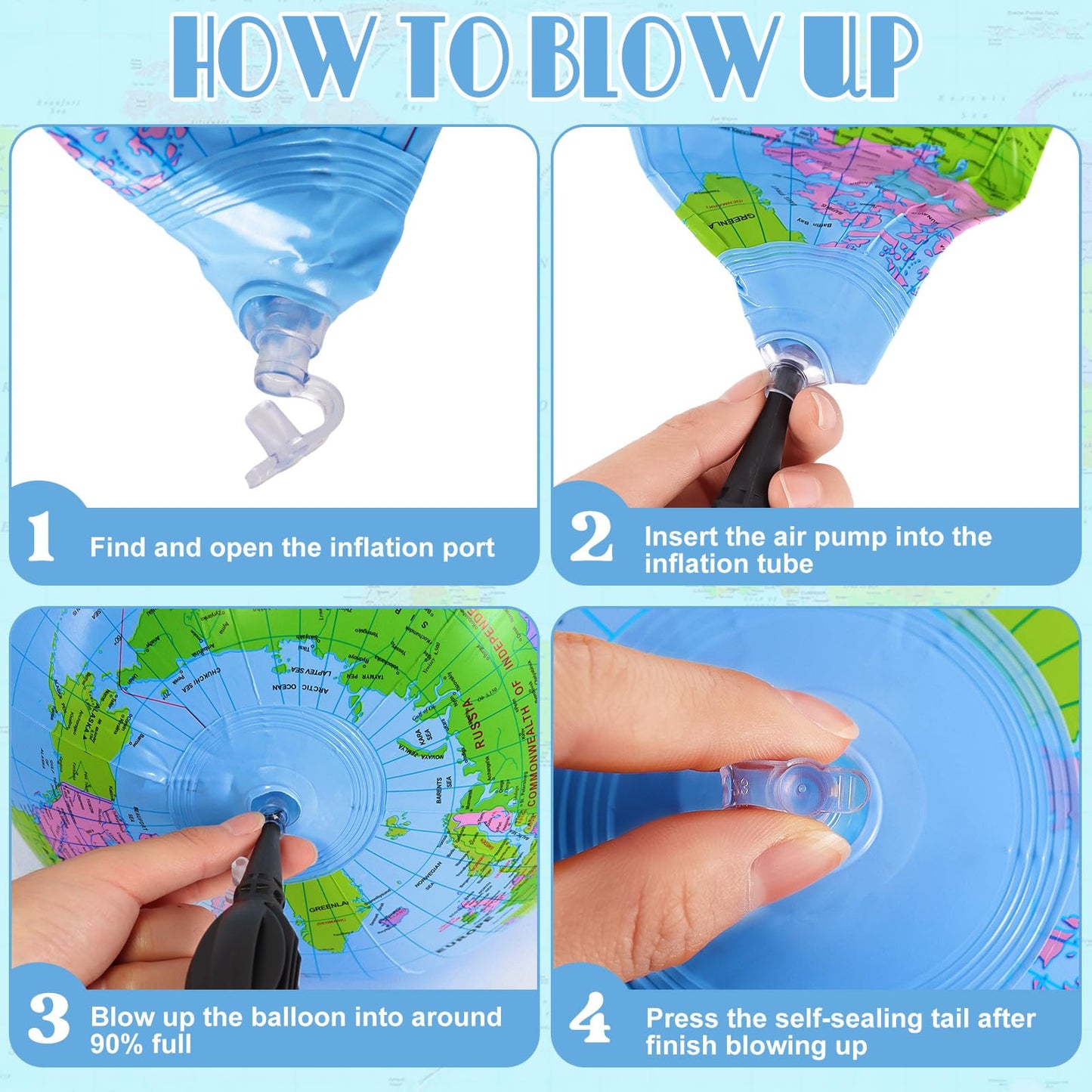 YOTHORN 4-Pack 16-Inch Inflatable Globe Ball – Educational PVC Beach Toy