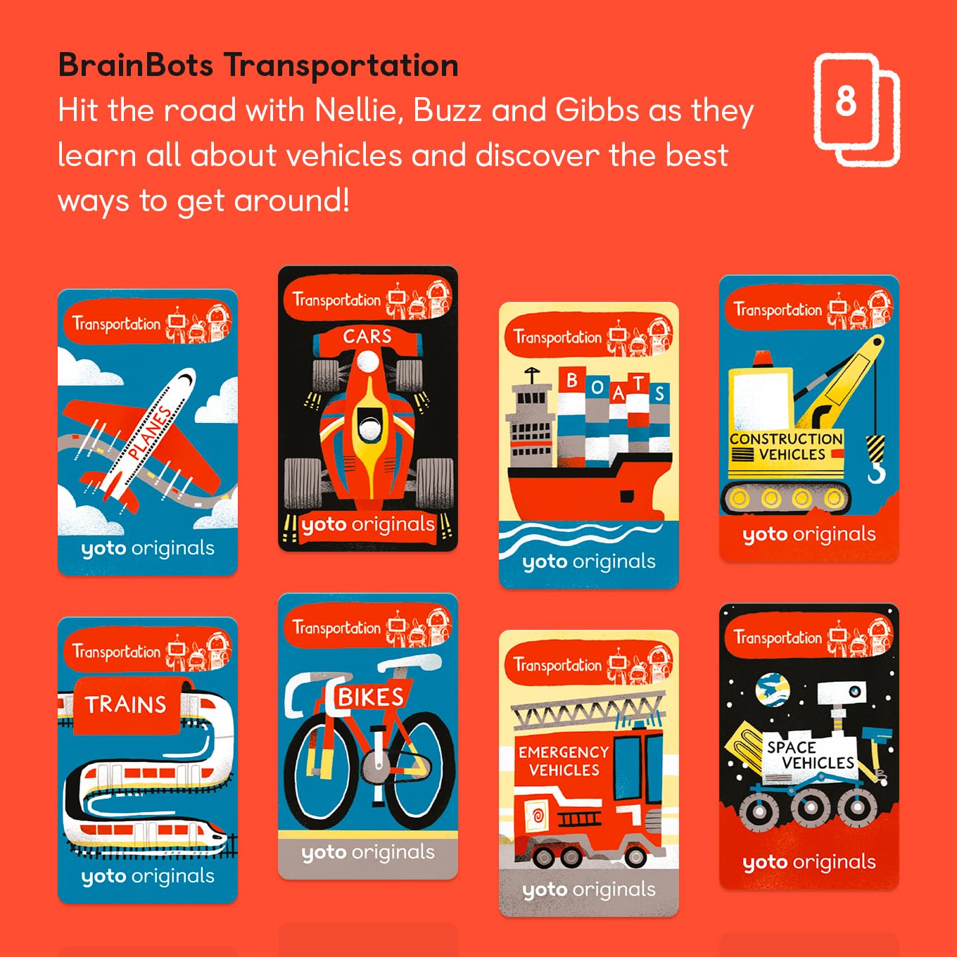 YOTO BrainBots Transportation: 8 Audiobook Cards for Player & Mini | Screen-Free Learning