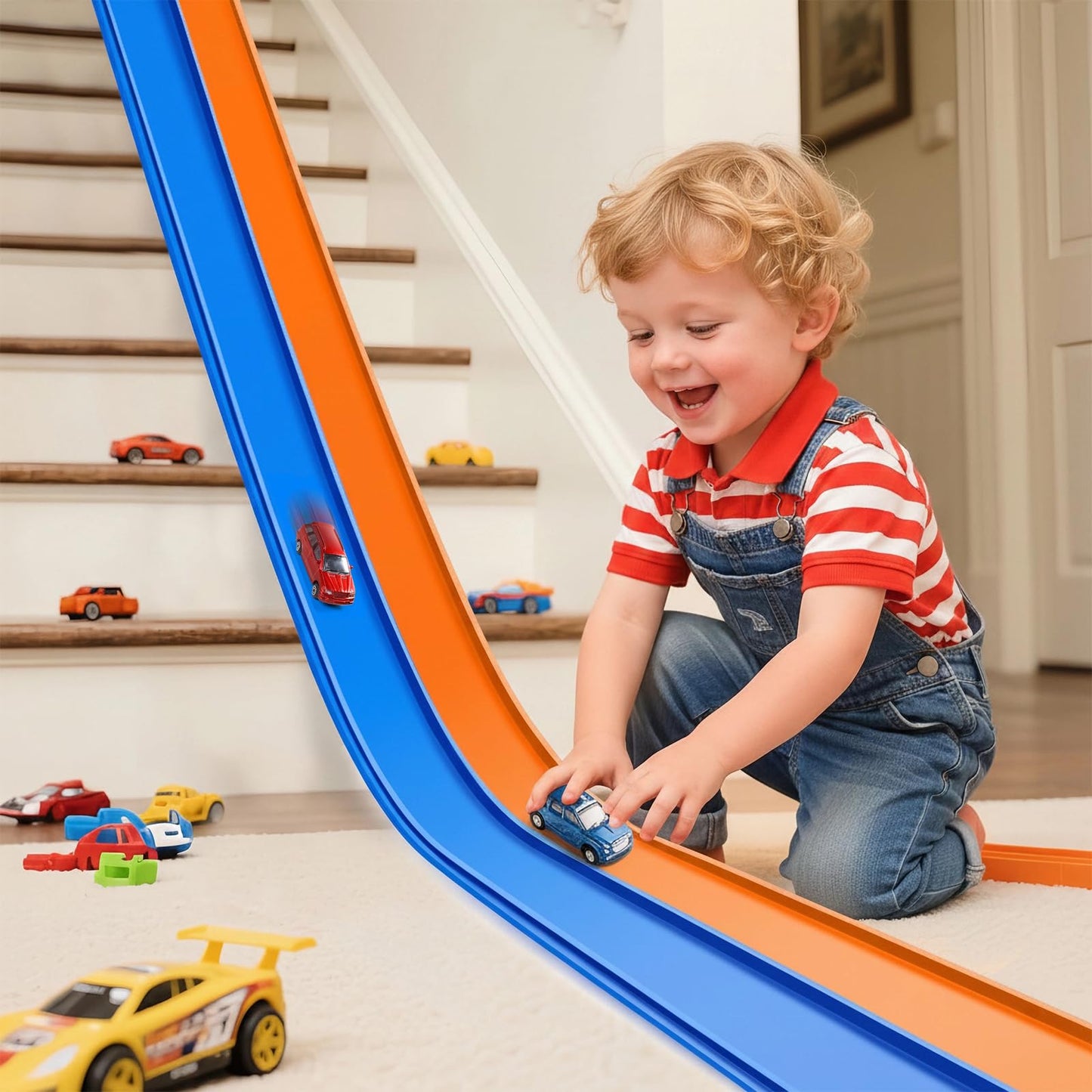 Yottix 15 Ft Flexible Race Track for Kids 3+ | Safe, Portable Roll-Up Track with Suction Cups