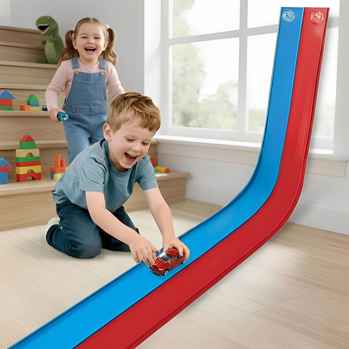 Yottix 15ft Flexible Race Track Starter Set – Safe, Portable with 2 Diecast Cars