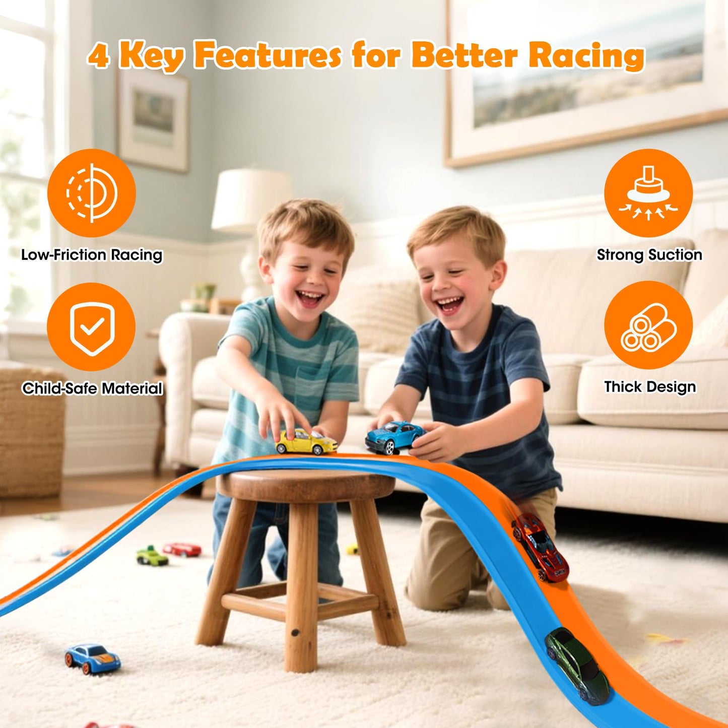 Yottix 15 Ft Flexible Race Track for Kids 3+ | Safe, Portable Roll-Up Track with Suction Cups