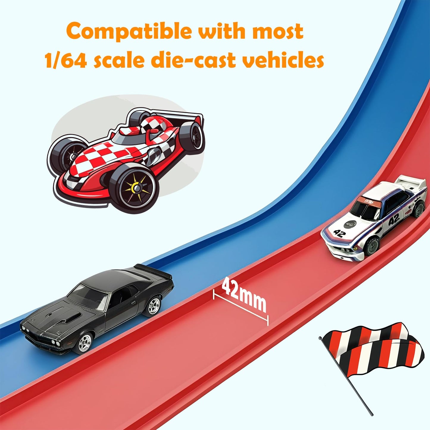 Yottix 15ft Flexible Race Track Starter Set – Safe, Portable with 2 Diecast Cars