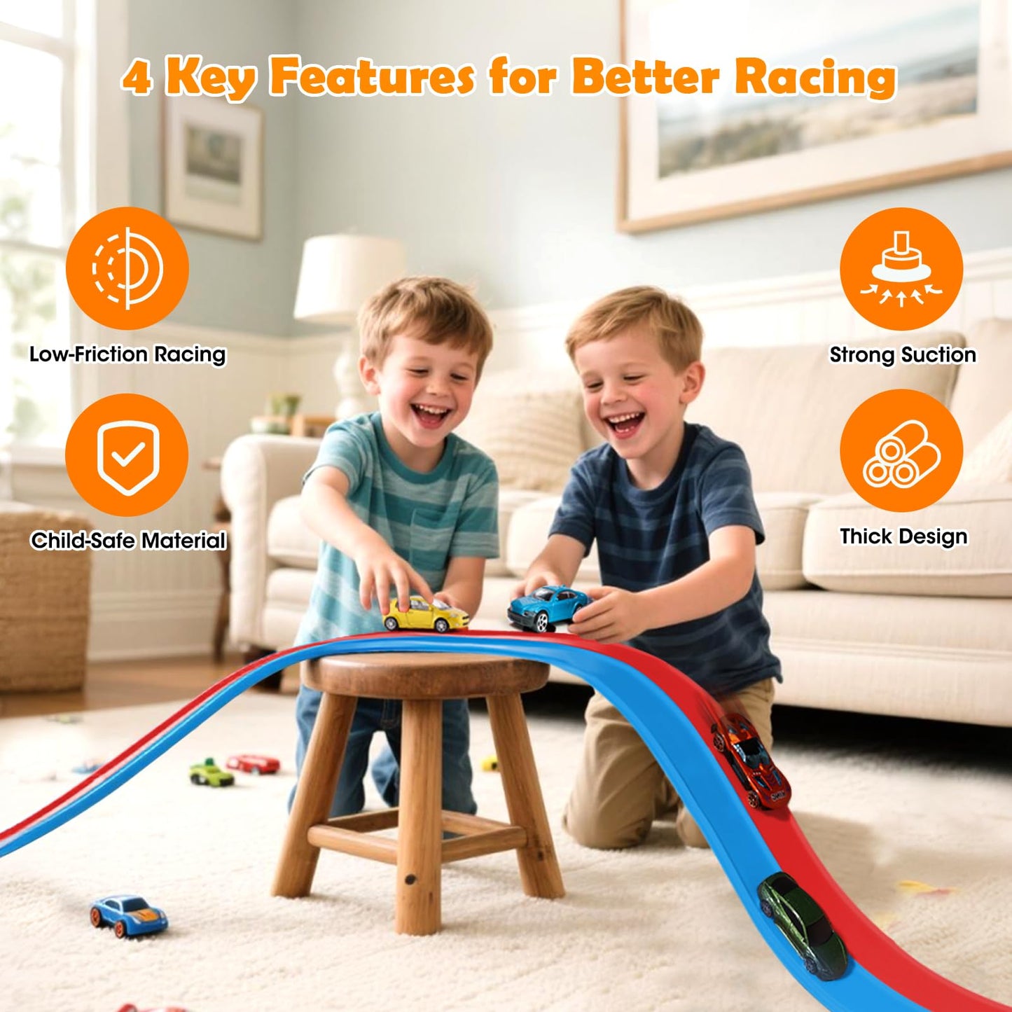 Yottix 15ft Flexible Race Track Starter Set – Safe, Portable with 2 Diecast Cars