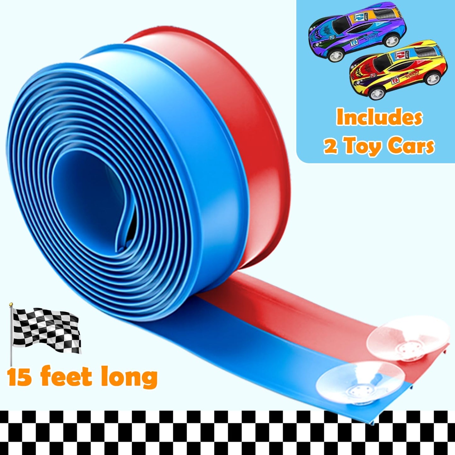 Yottix 15ft Flexible Race Track Starter Set – Safe, Portable with 2 Diecast Cars
