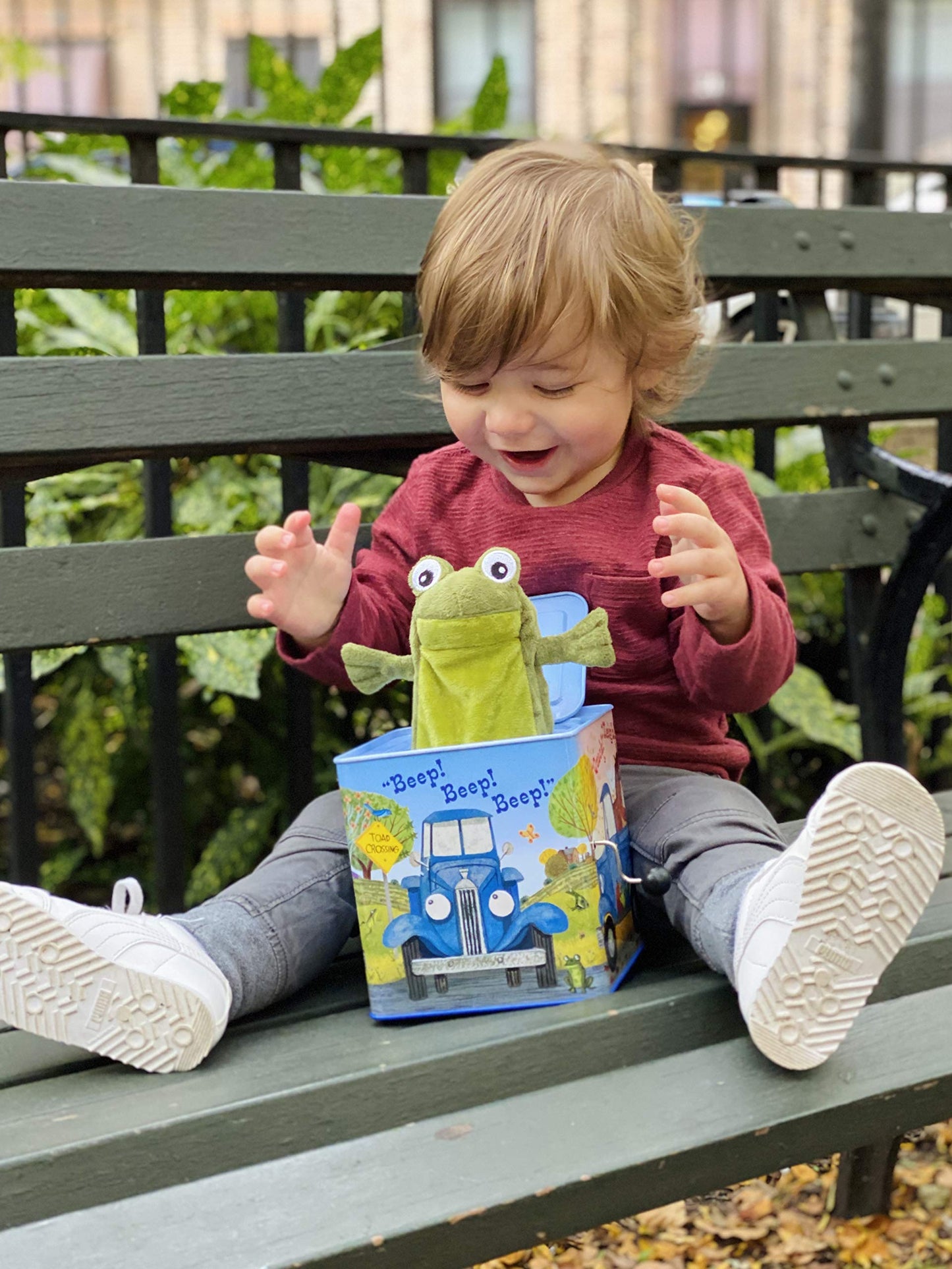 YOTTOY Little Blue Truck Jack-in-the-Box Infant Plush Toy with Music – 5.5-Inch Square