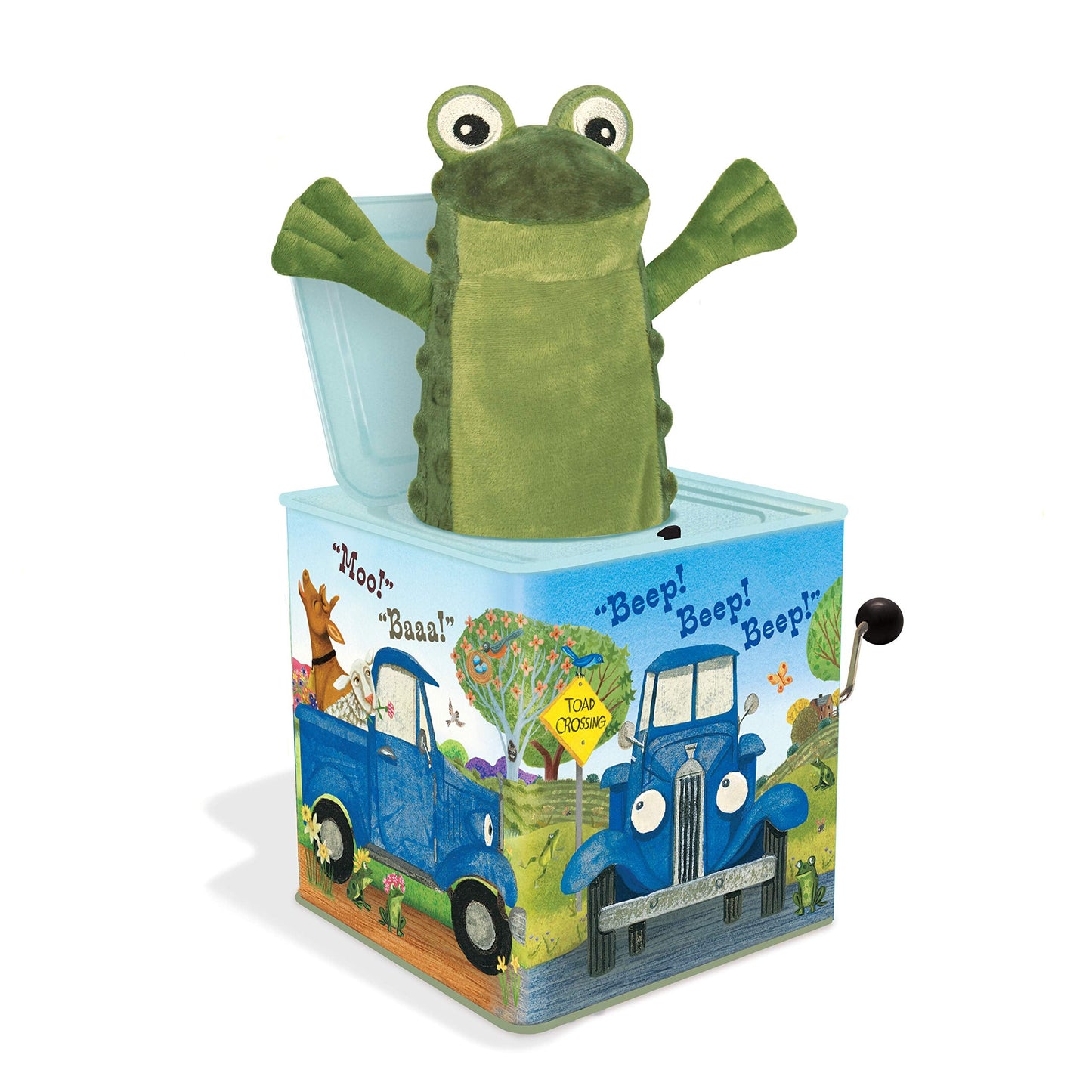 YOTTOY Little Blue Truck Jack-in-the-Box Infant Plush Toy with Music – 5.5-Inch Square