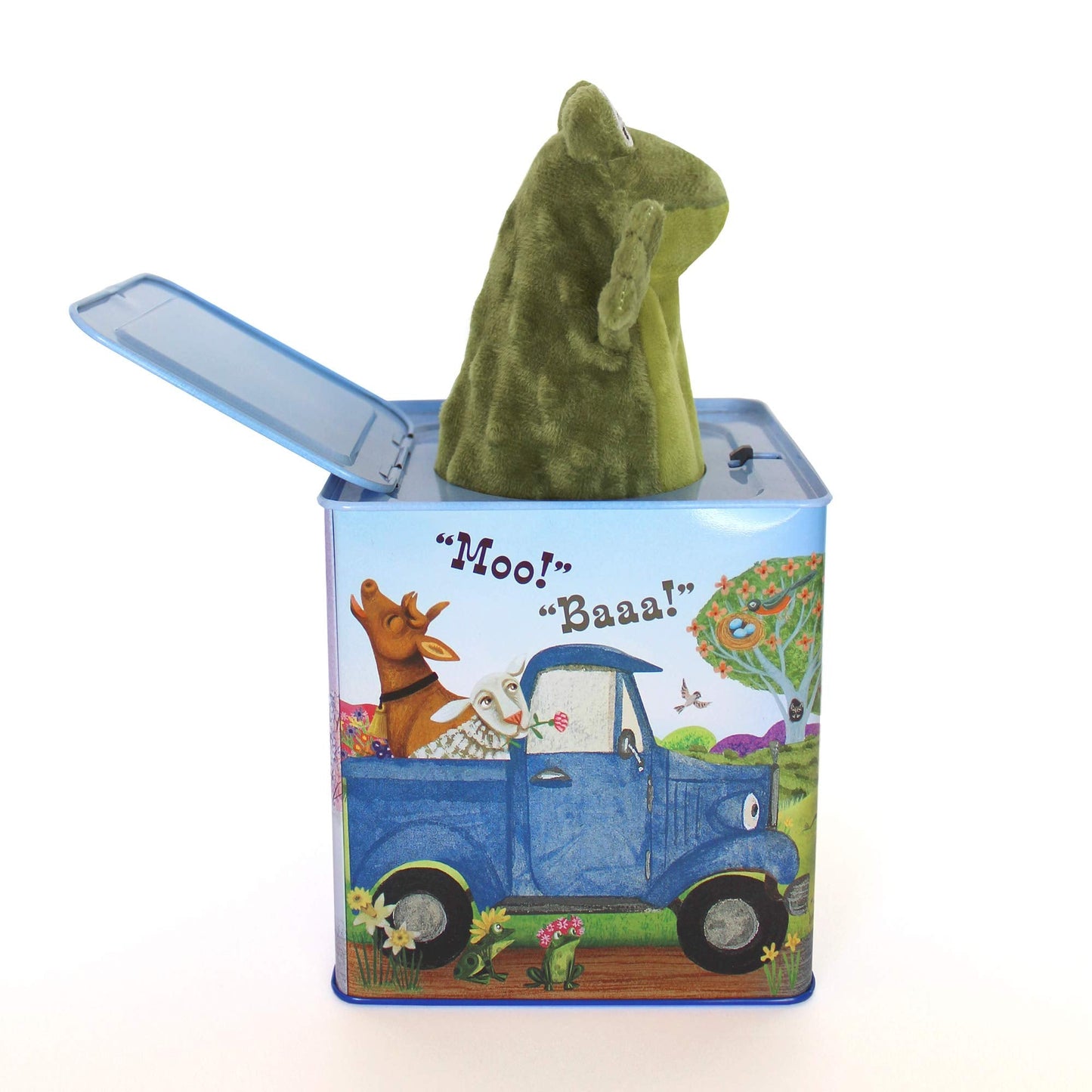 YOTTOY Little Blue Truck Jack-in-the-Box Infant Plush Toy with Music – 5.5-Inch Square