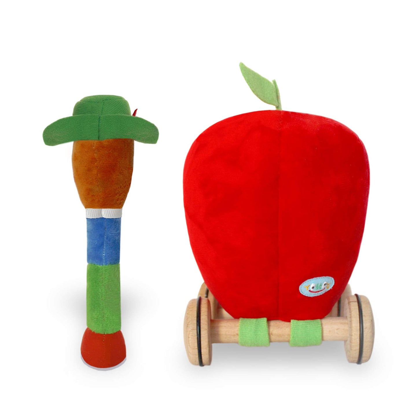 YOTTOY Richard Scarry Collection – Lowly Worm Soft Toy with Busytown Applecar (2-in-1 Toy)