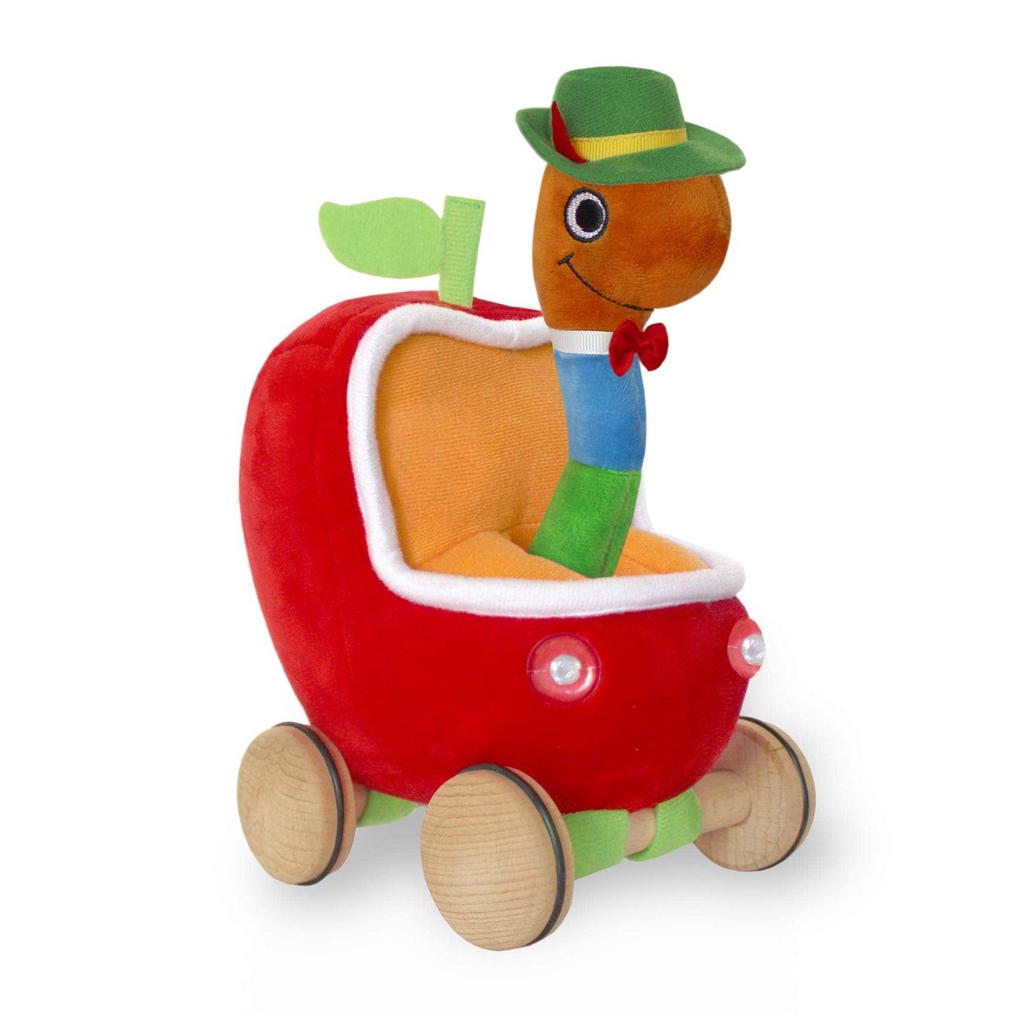 YOTTOY Richard Scarry Collection – Lowly Worm Soft Toy with Busytown Applecar (2-in-1 Toy)