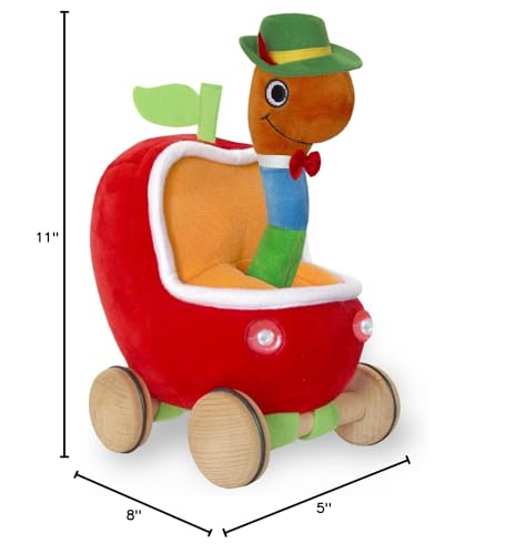 YOTTOY Richard Scarry Collection – Lowly Worm Soft Toy with Busytown Applecar (2-in-1 Toy)