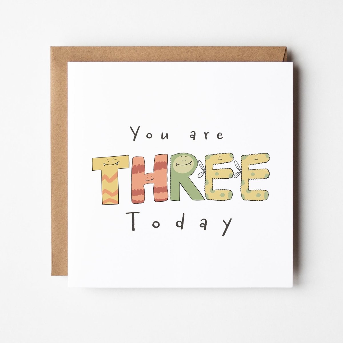 You Are 3 Today – Cute Monster Milestone Greeting Card