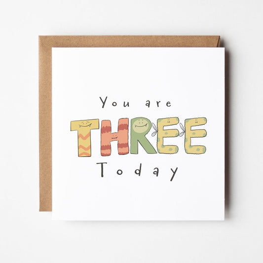 You Are 3 Today – Cute Monster Milestone Greeting Card