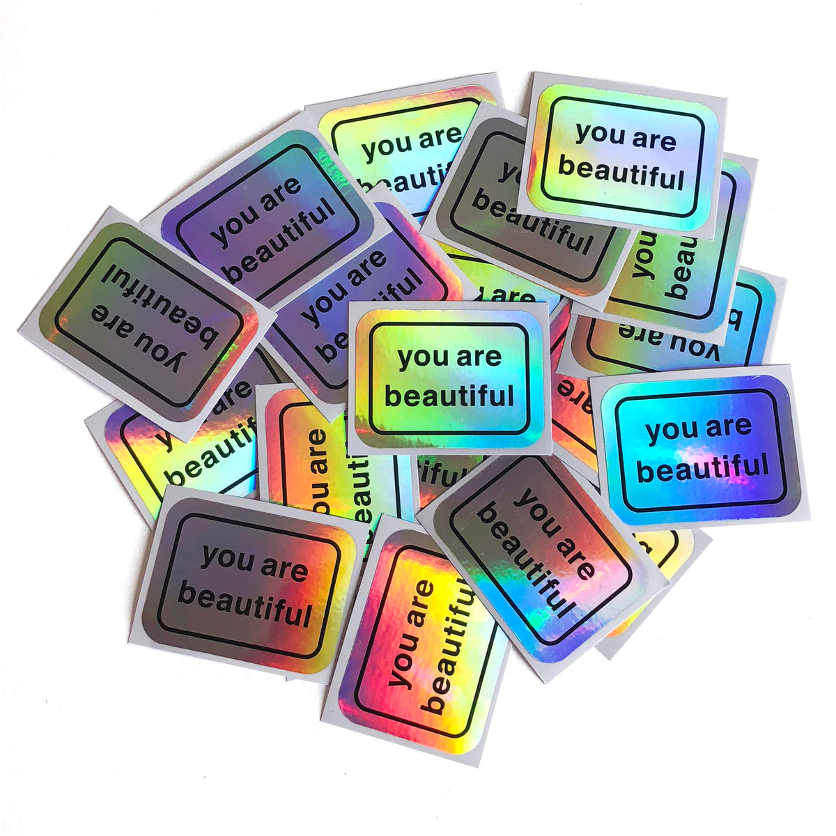You Are Beautiful Holographic 50-Sticker Pack | Colorful, Uplifting Messages