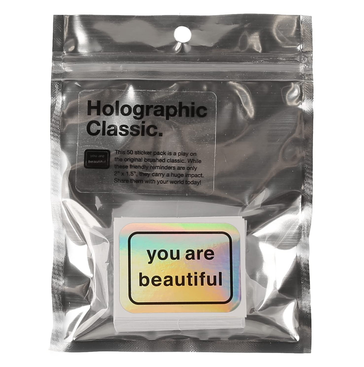 You Are Beautiful Holographic 50-Sticker Pack | Colorful, Uplifting Messages