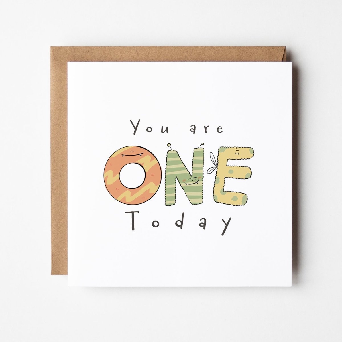 1st Birthday Card – Cute Monster Design | Premium Square Greeting Card