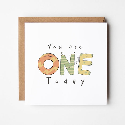 1st Birthday Card – Cute Monster Design | Premium Square Greeting Card