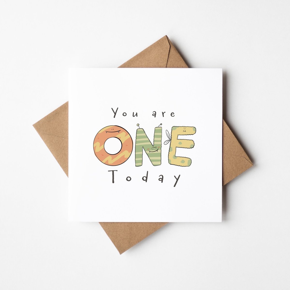 1st Birthday Card – Cute Monster Design | Premium Square Greeting Card