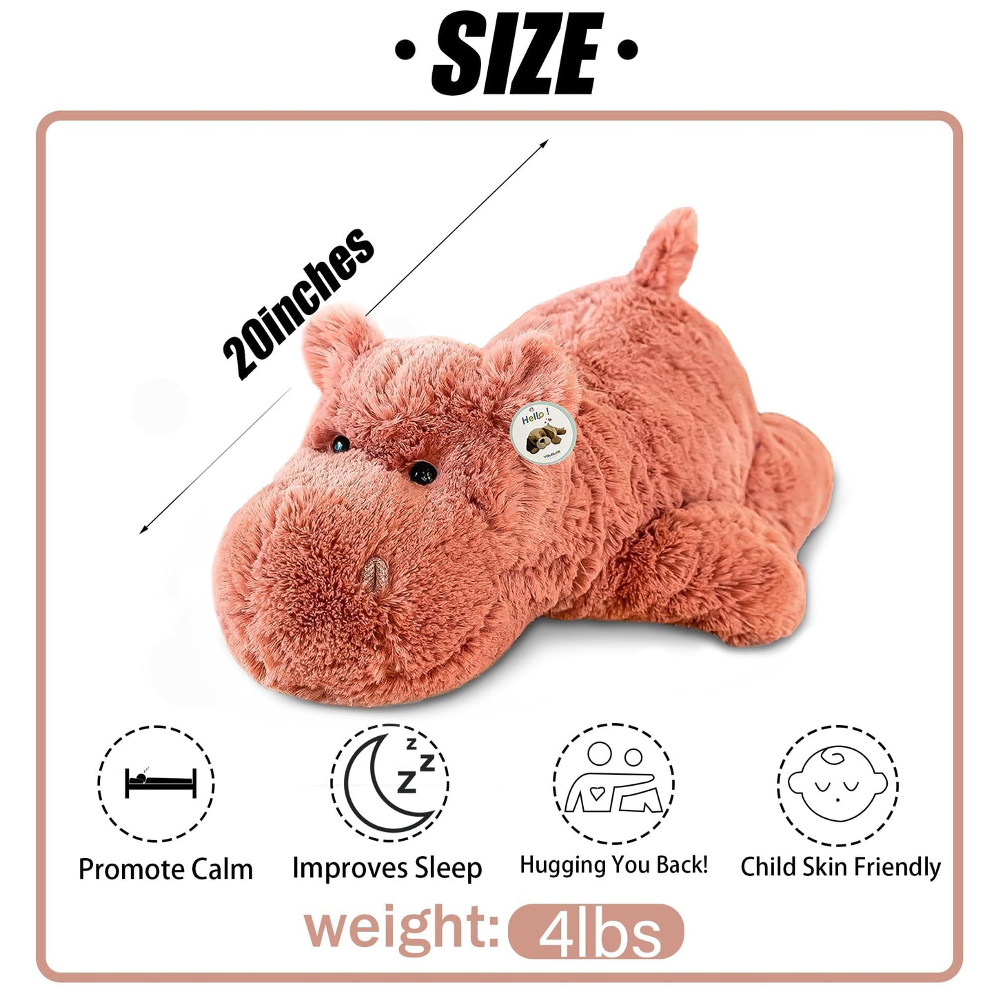 YOUBLEK 20-Inch Weighted Plush Toy (4 lb) — Sensory Comfort Pillow for Home, School, and Office