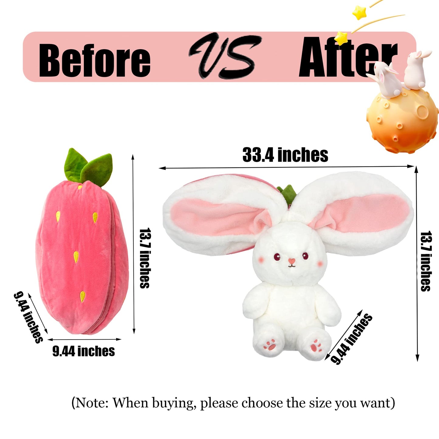 YOUBLEK Bunny Stuffed Animal - Reversible Cuddle Bunny Plush Pillow (13.8 in)