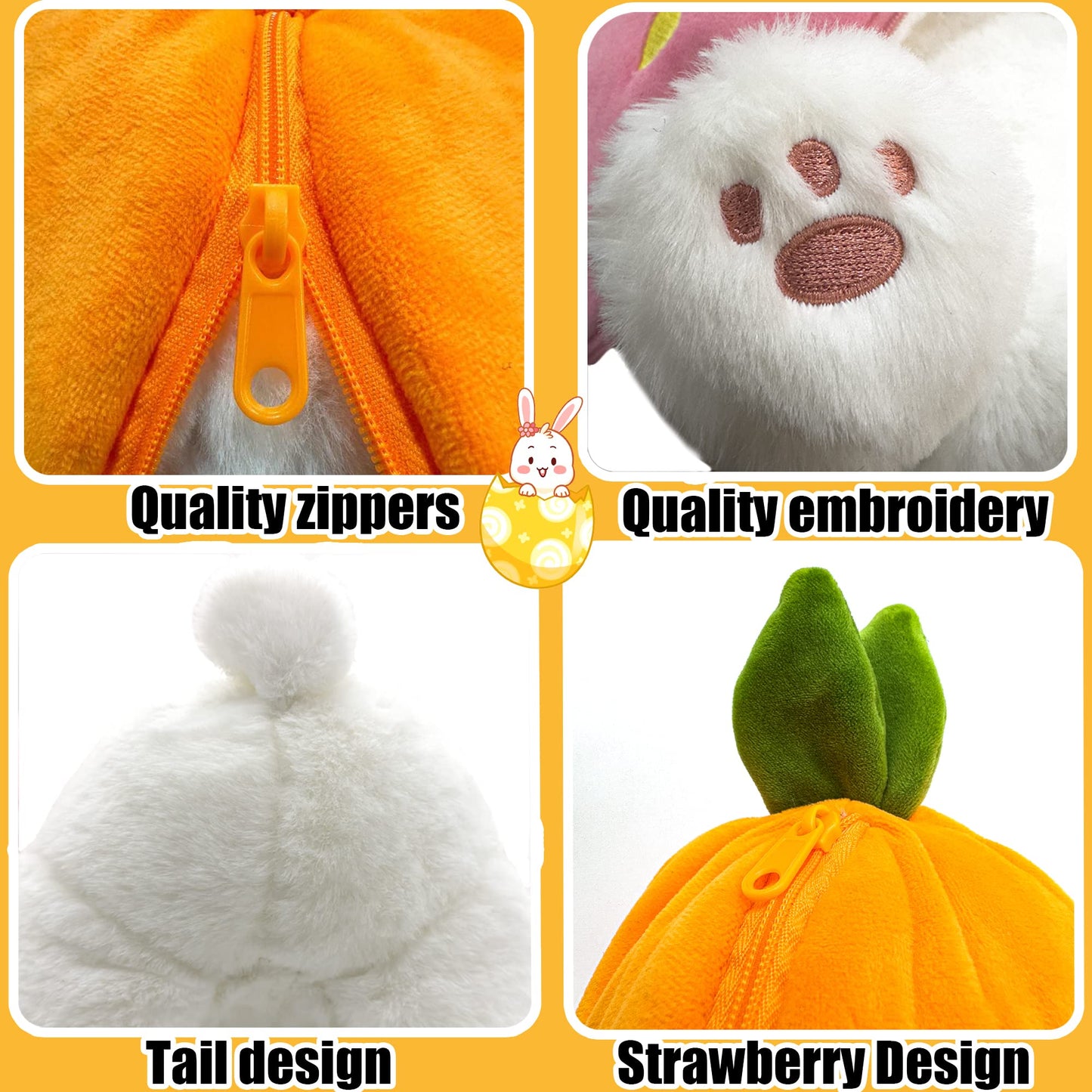 YOUBLEK Bunny Stuffed Animal — Reversible Plush Pillow, Carrot Design, 9.84 in