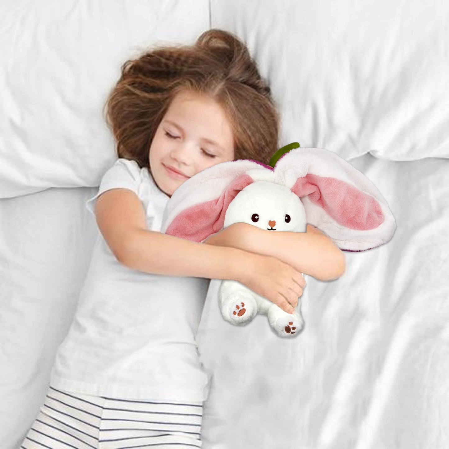 YOUBLEK Bunny Plush – Reversible Strawberry Pillow, 9.84 inches