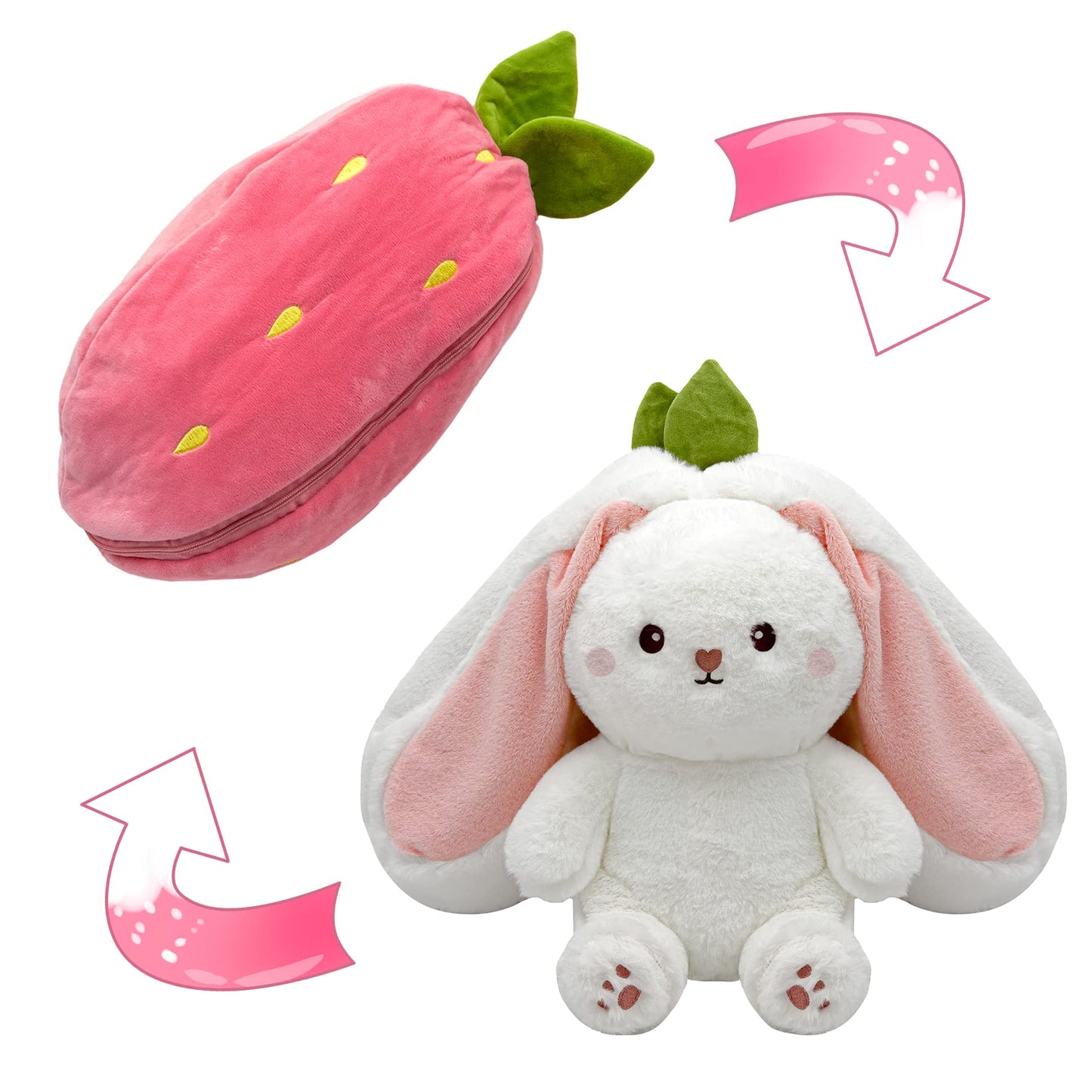 YOUBLEK Bunny Stuffed Animal - Reversible Cuddle Bunny Plush Pillow (13.8 in)