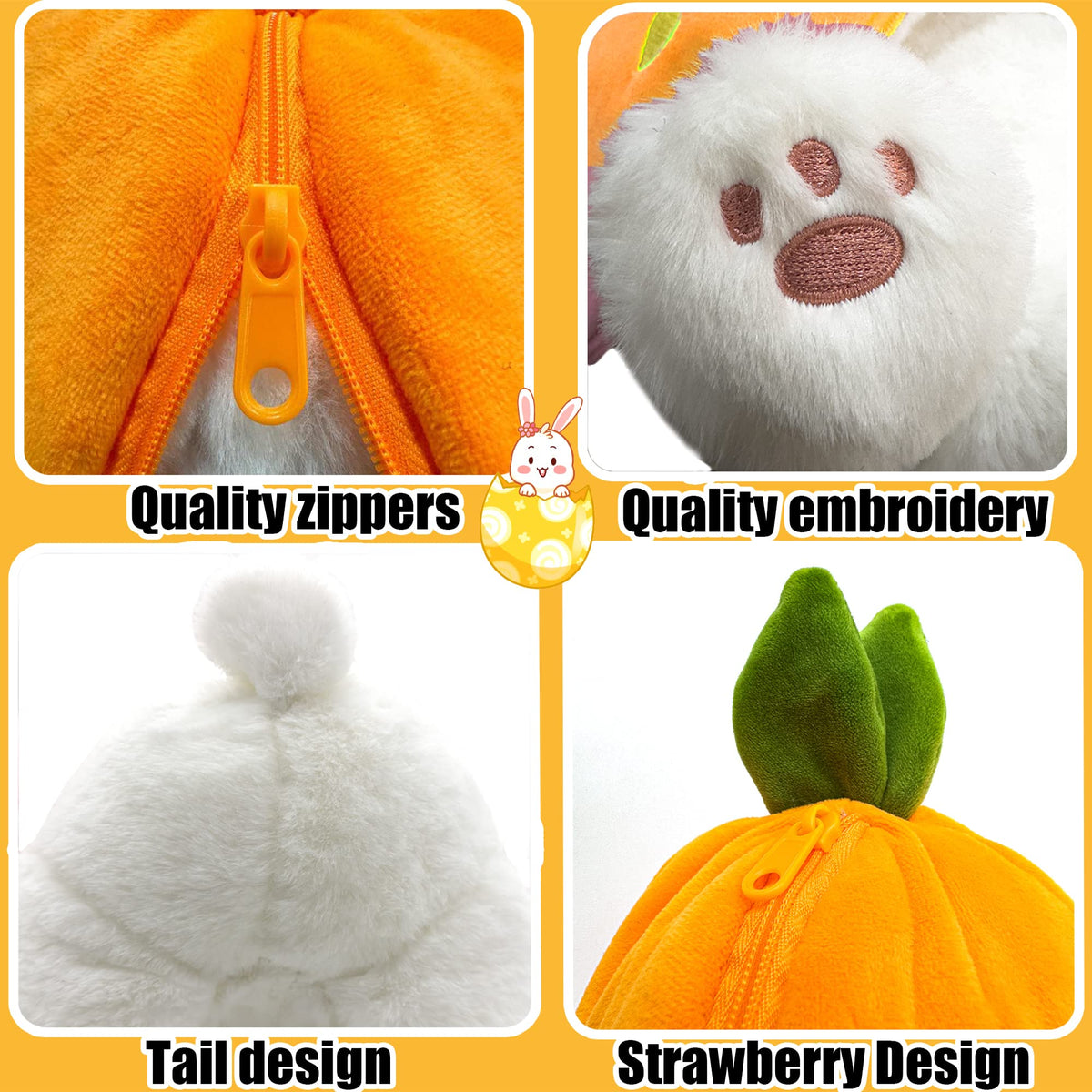 YOUBLEK Bunny Stuffed Animal - Reversible Carrot Plush Pillow (7.09 in) - Soft Rabbit Toy for Kids & Adults, Easter Gift