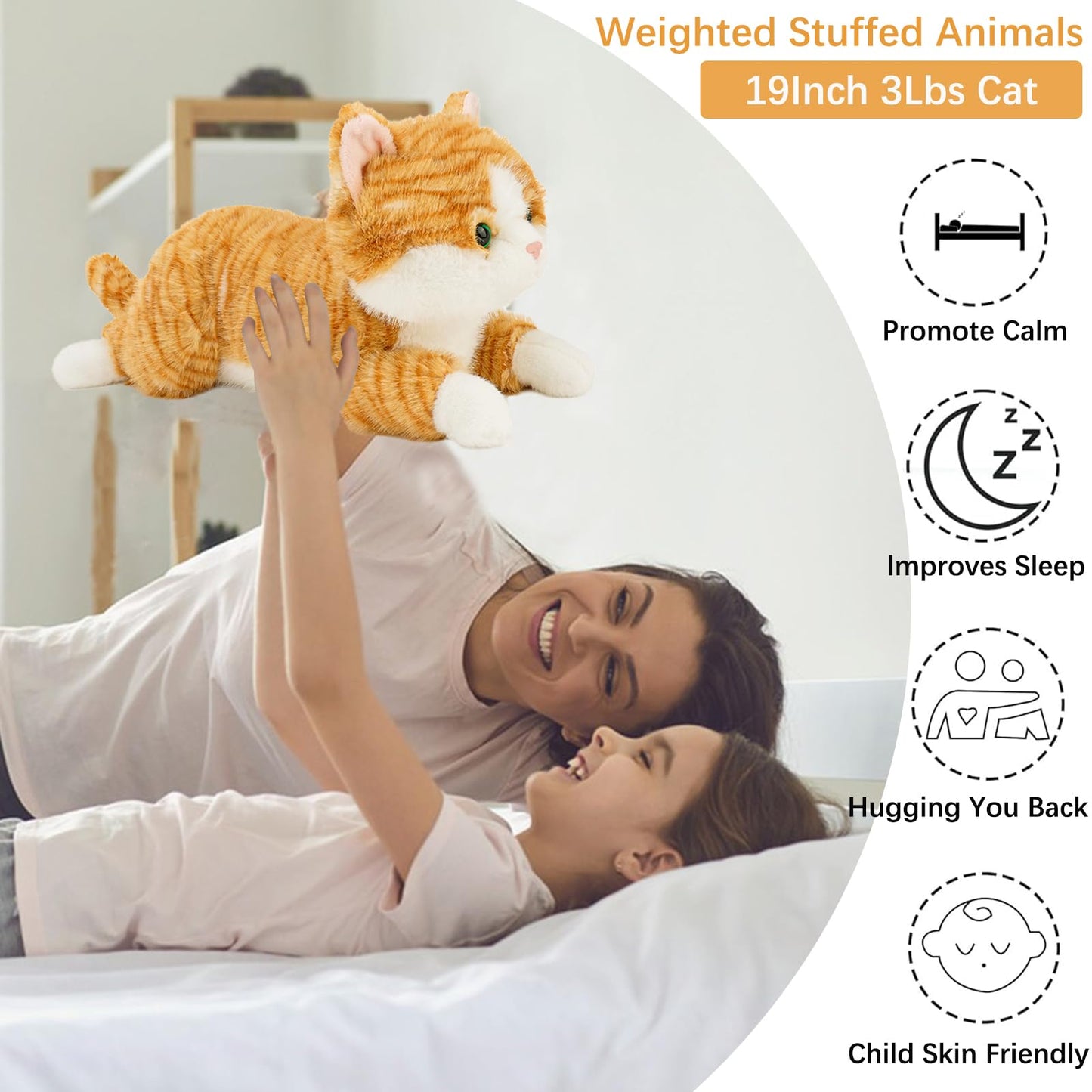 YOUBLEK 19-Inch Weighted Cat Plush — Realistic Sensory Comfort