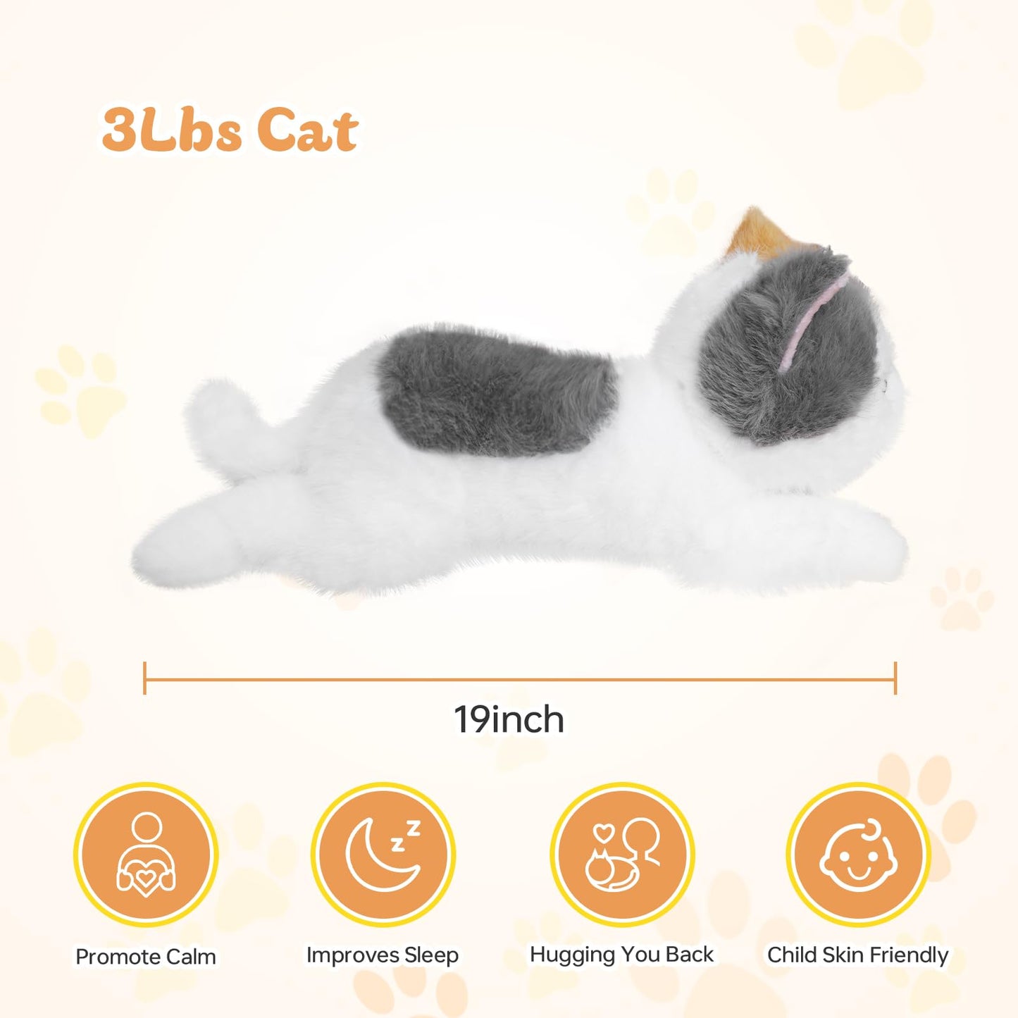 YOUBLEK 19-Inch Weighted Cat Plush — Realistic, 3 lb Sensory Comfort Plush Toy