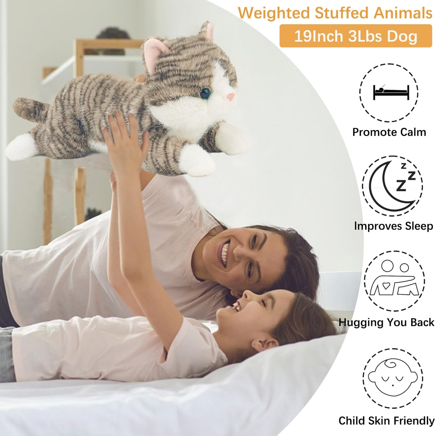 YOUBLEK 19-Inch Cat Weighted Plush – Realistic 3 lb Sensory Comfort