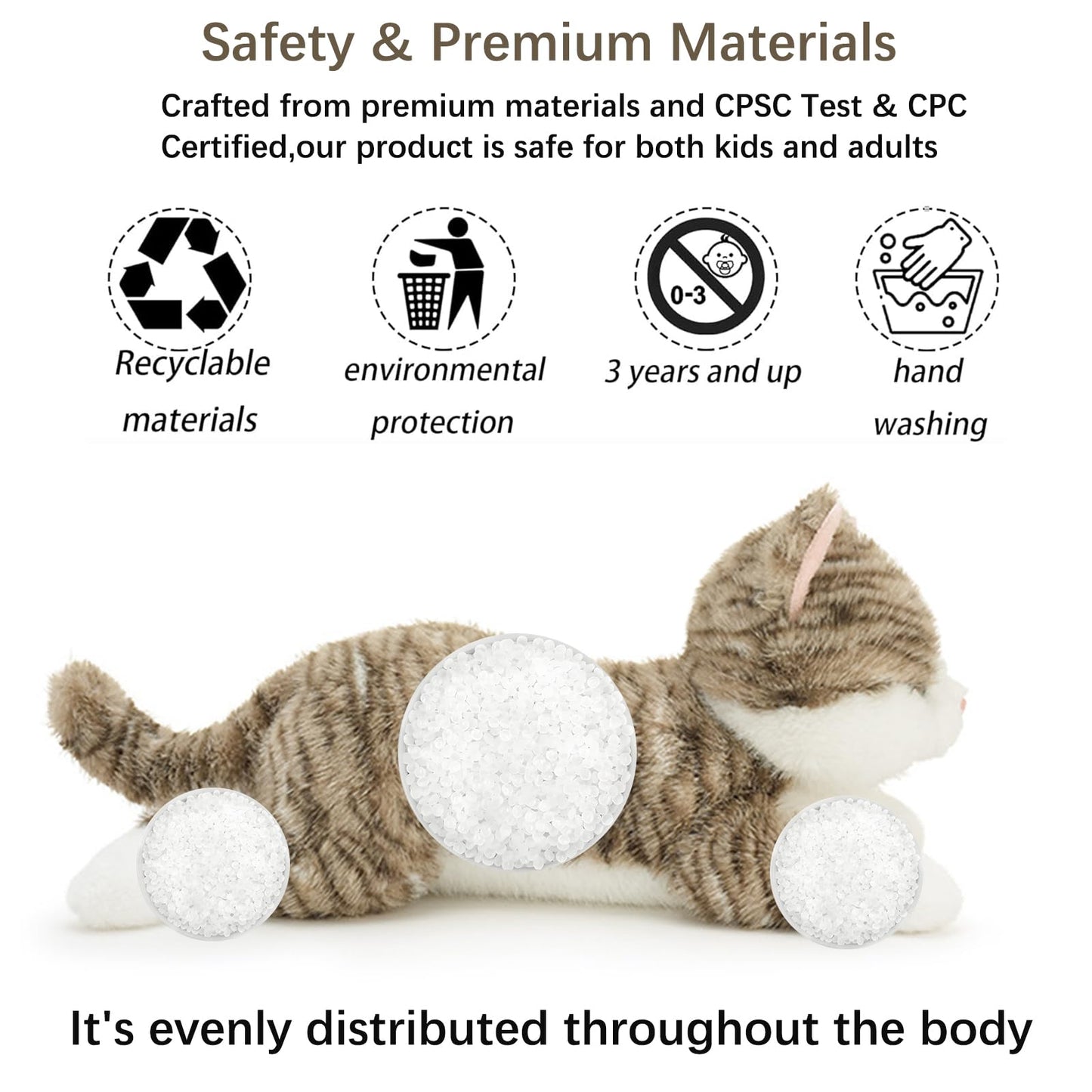 YOUBLEK 19-Inch Cat Weighted Plush – Realistic 3 lb Sensory Comfort