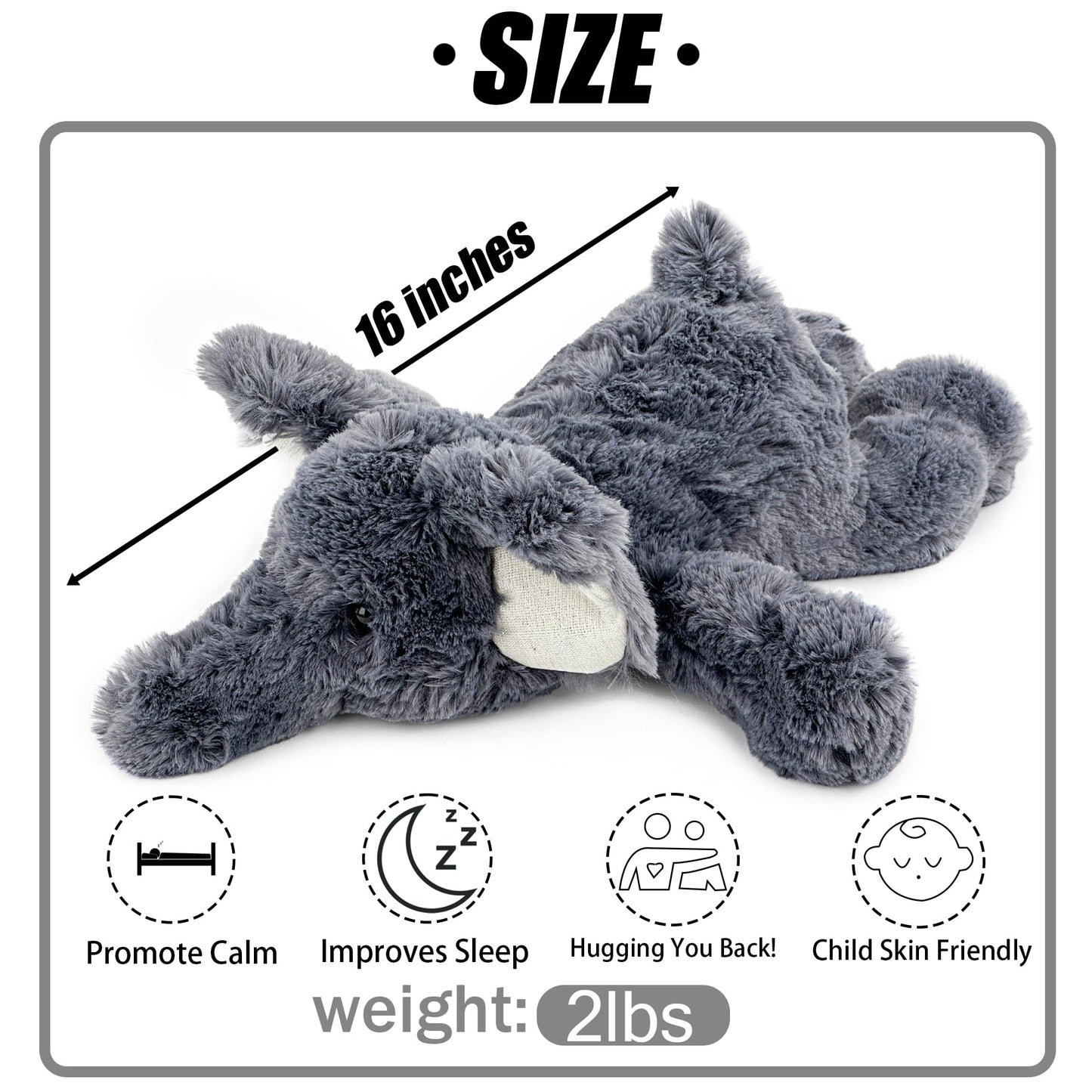 YOUBLEK 16-Inch Weighted Elephant Plush – 2 Lbs Sensory Comfort Toy