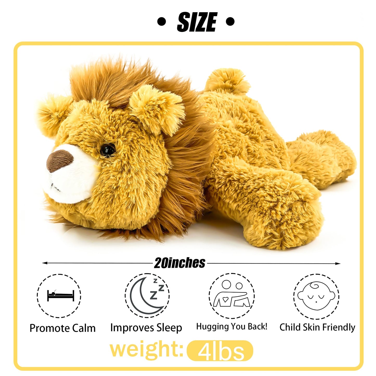 YOUBLEK 20-Inch Weighted Plush Lion – 4 Pounds Sensory Comfort Plush Throw Pillow Toy for Home & School