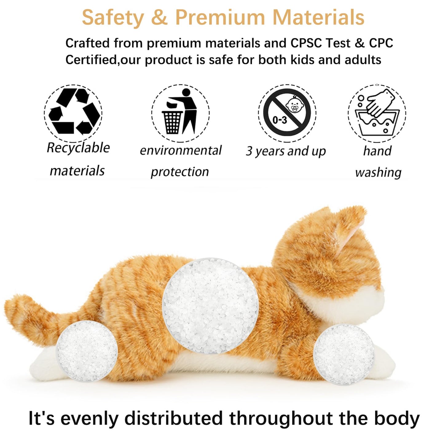 YOUBLEK 19-Inch Weighted Cat Plush — Realistic Sensory Comfort