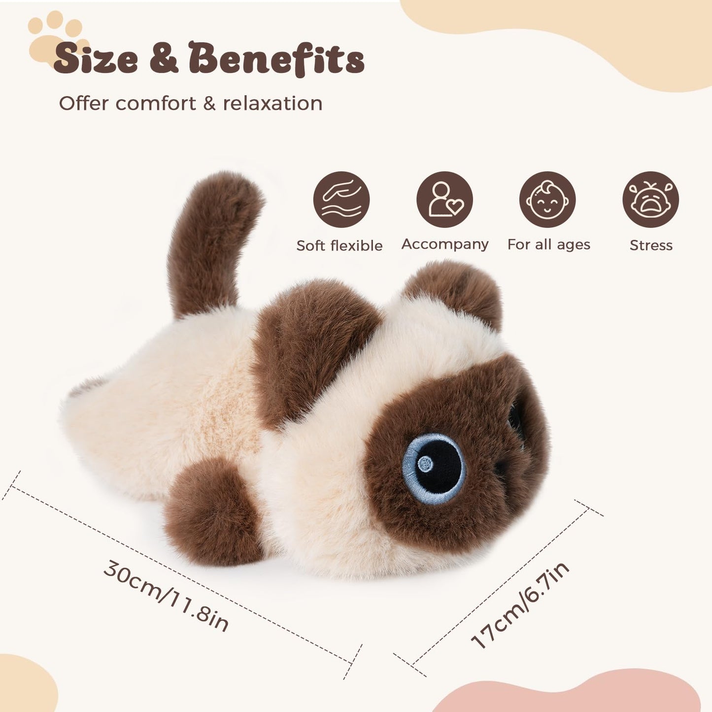 YOUBLEK 1.9lbs Weighted Siamese Cat Plush – Cozy Cuddle Toy for Kids & Adults
