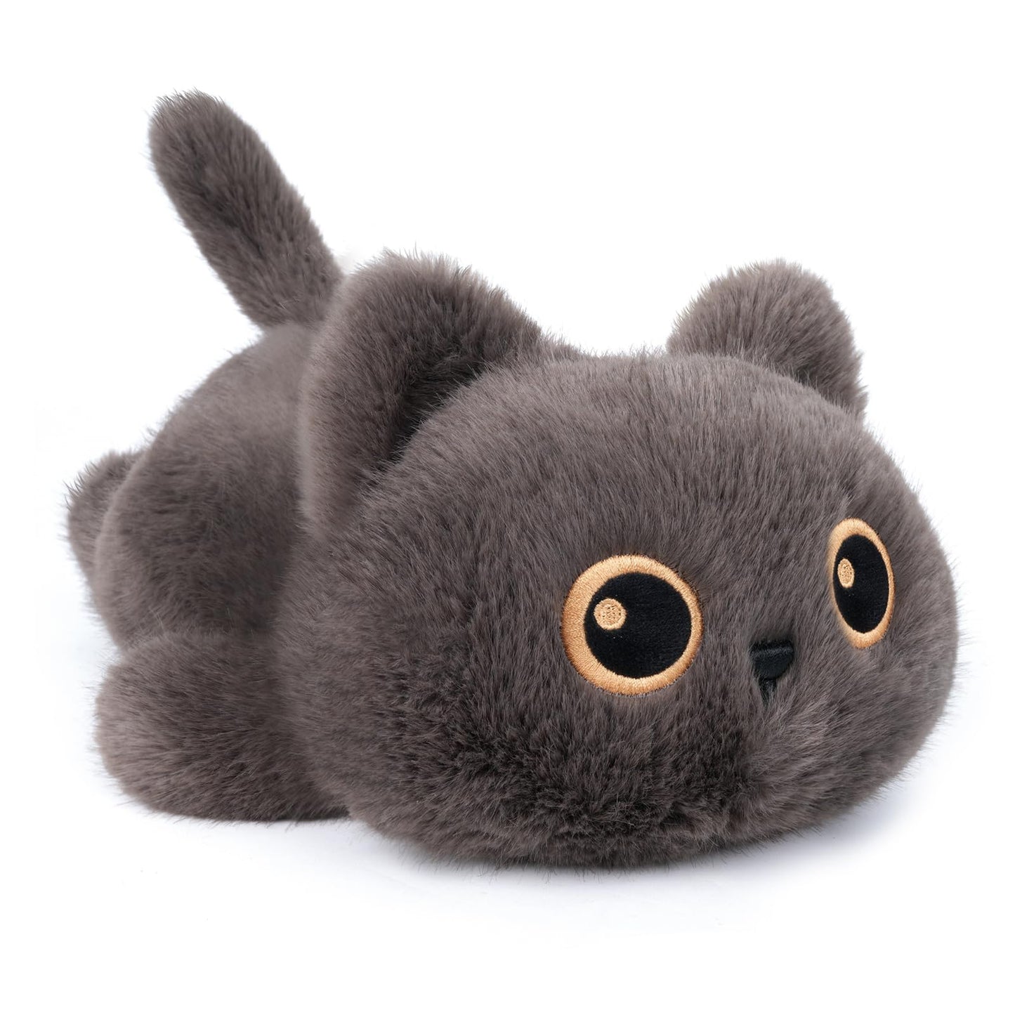 YOUBLEK 1.9 lbs Weighted Cat Plush – Dark Grey Calico Cat, Cozy Cuddle Toy for Kids & Adults