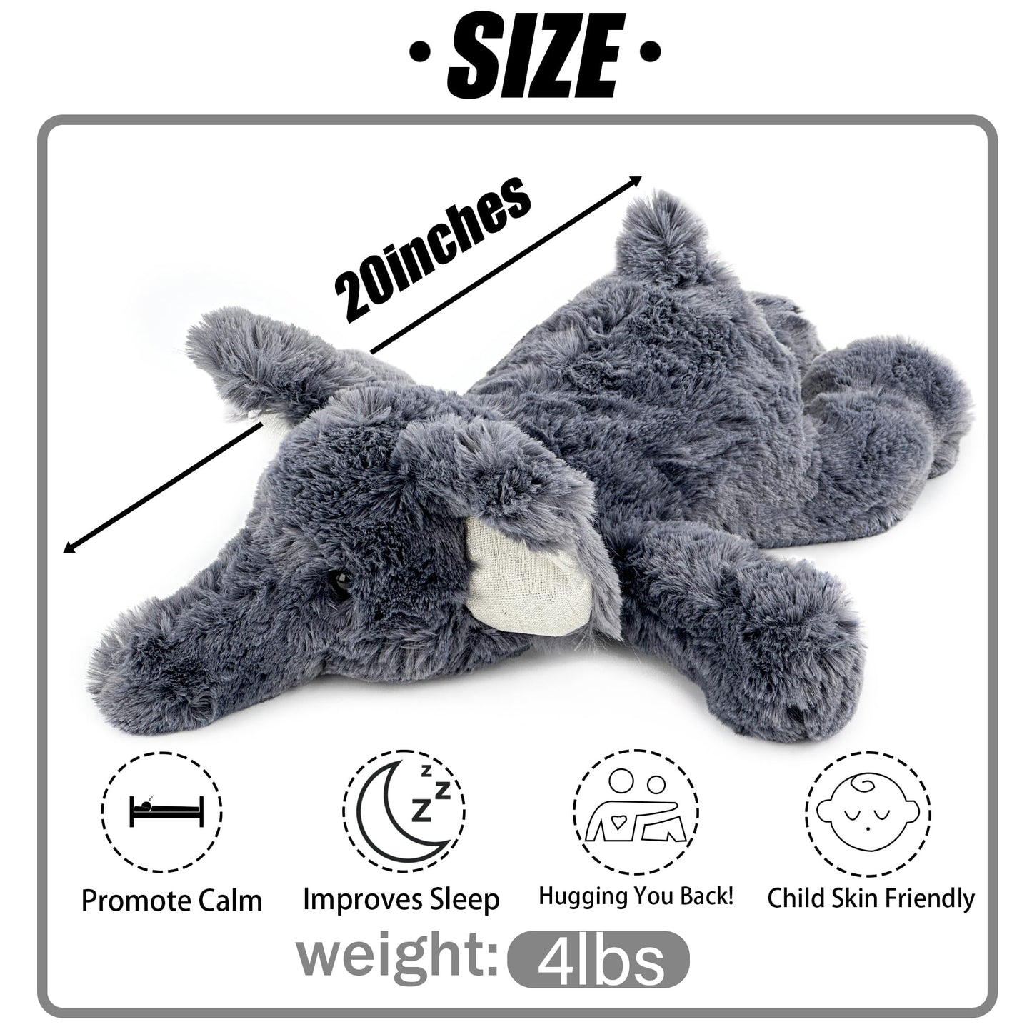 YOUBLEK 20-Inch Weighted Elephant Plush Toy | 4 lb Sensory Comfort for Home & School