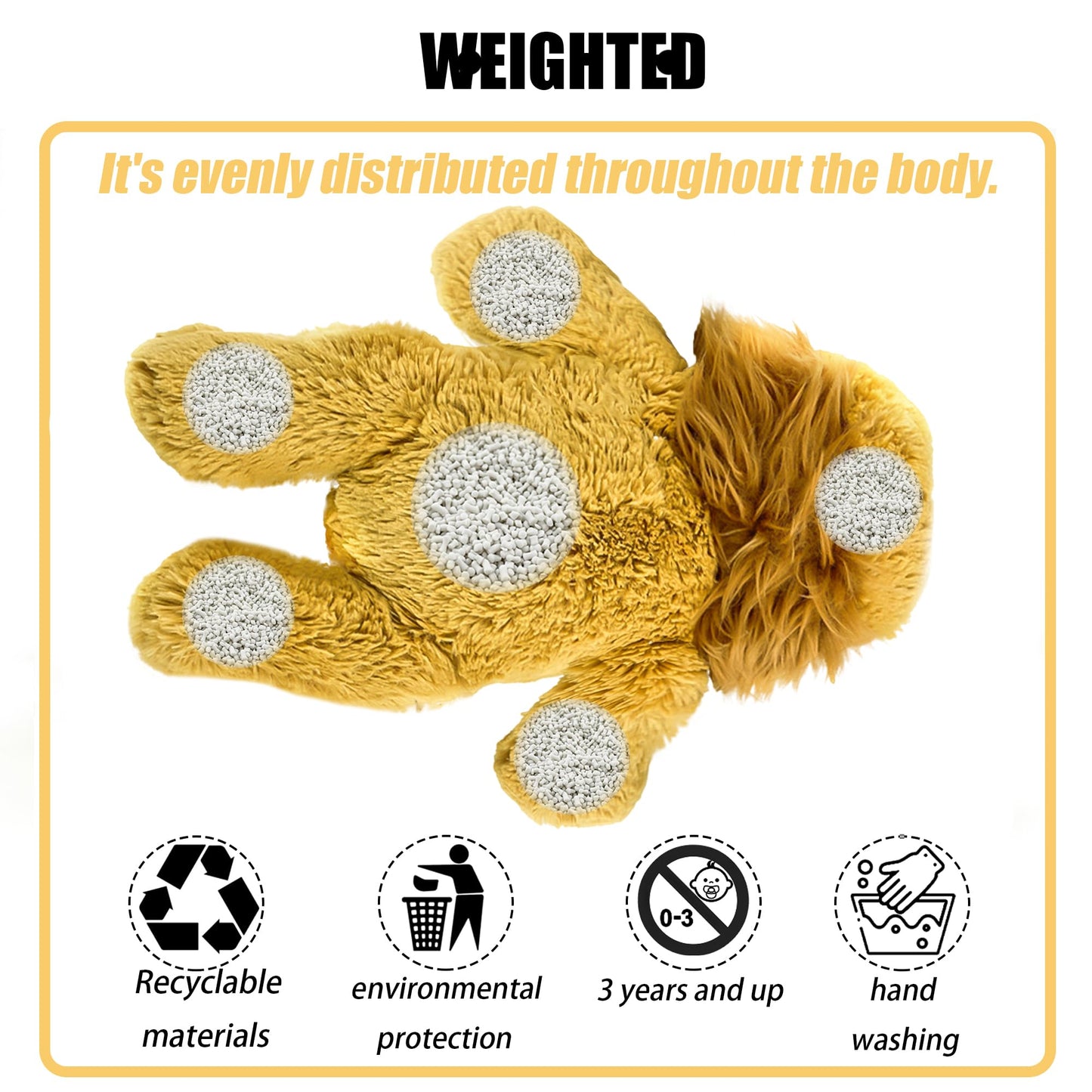 YOUBLEK 16-Inch Yellow Lion Weighted Plush - 2 lb Sensory Comfort Toy