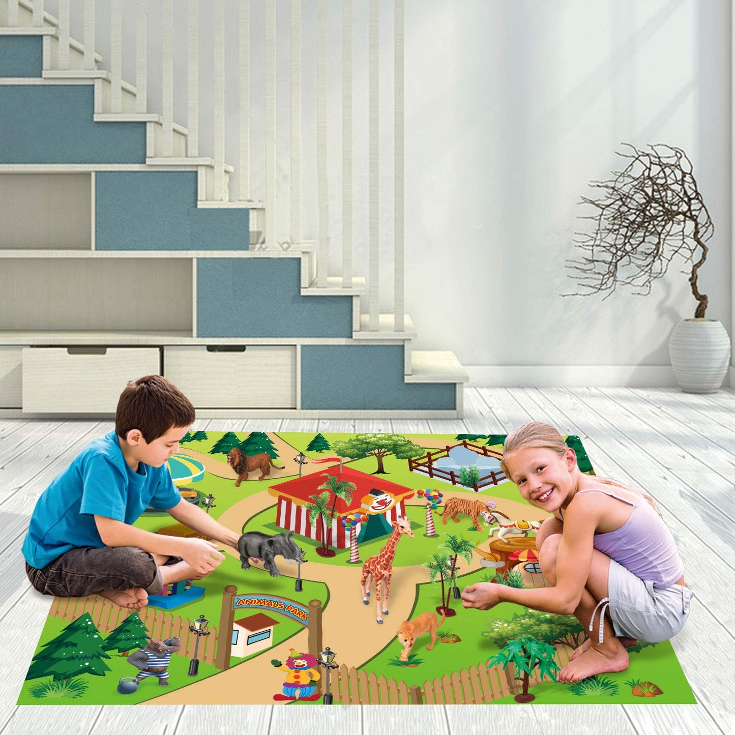 YouCute 15 Animal Toys Set – Realistic Safari Animals with Play Mat