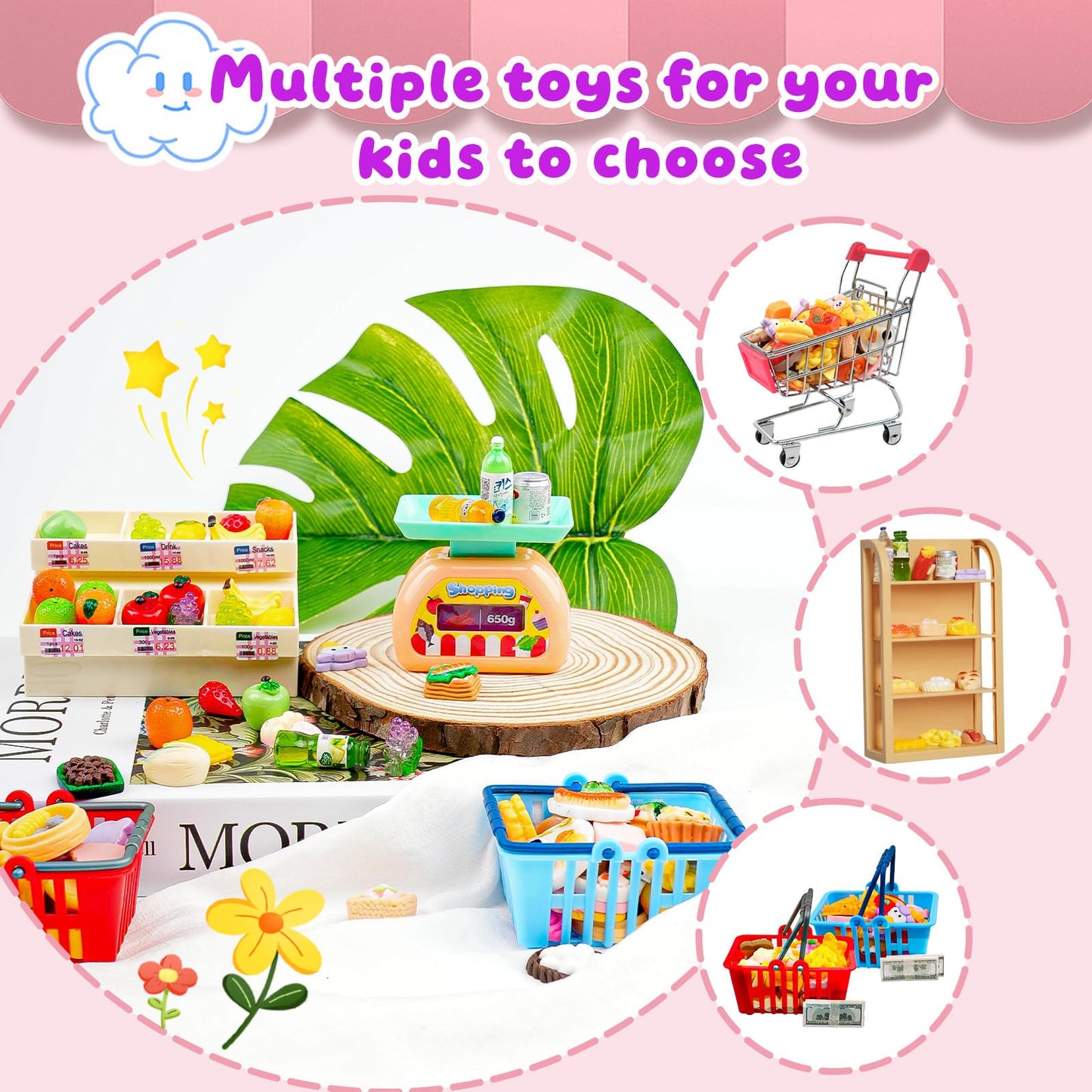 YOUHORYA 183Mini Grocery Playset – Dollhouse Cart, Shelves, Cash Register & Mini Food